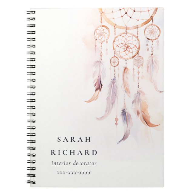Carnet Boho Dreamcatcher Watercolor Lilac Blush Peach (Devant)