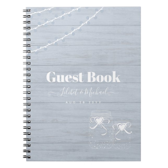Carnet BOHO Dusty Blue Driftwood Mason Jars Mariage (Devant)