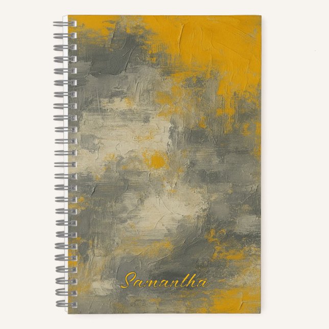 Carnet Boho Elegance Abstraite moutarde & Gris Art (Recto)