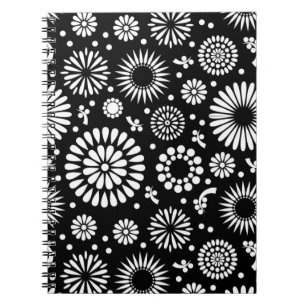 Carnet Boho fleurs Motif floral vectoriel noir et blanc