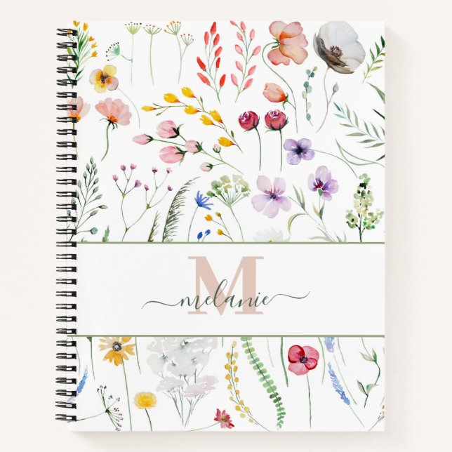 Carnet Boho Fleurs sauvages Nom personnalisé Monogramme (Devant)
