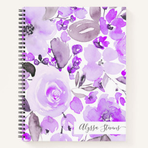 Carnet Boho fleurs violet motif d'aquarelle fleurie