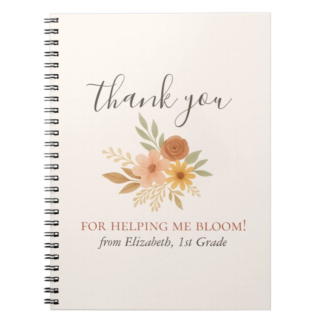 Carnet Boho Floral Aquarelle Enseignant Merci (Devant)