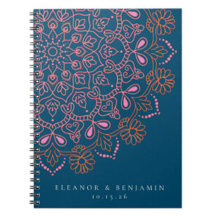Carnet Boho Floral Mandala Turquoise Bleu Élégant Mariage
