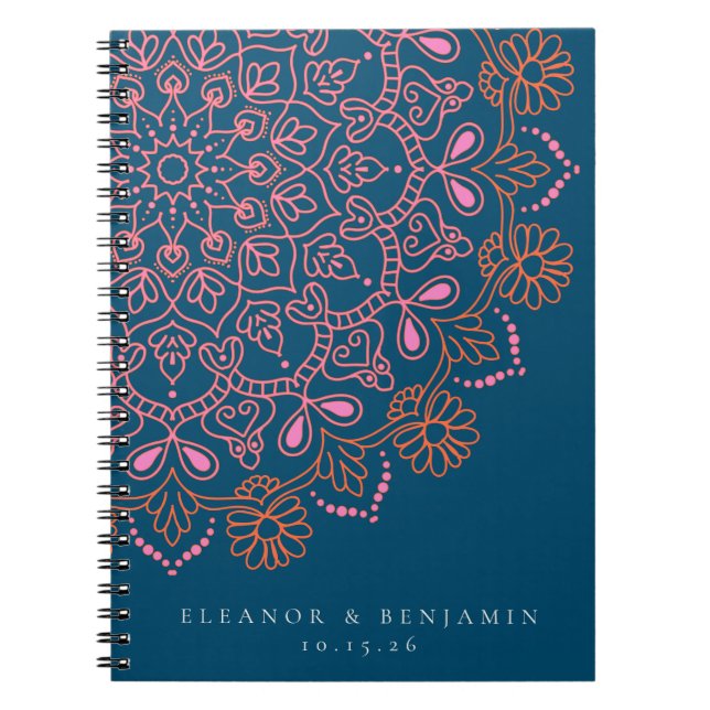 Carnet Boho Floral Mandala Turquoise Bleu Élégant Mariage (Devant)