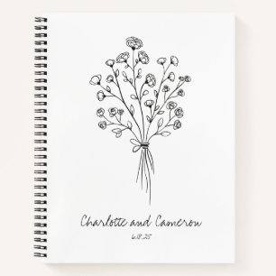 Carnet Boho Flower Line Art Dessin Mariage personnalisé