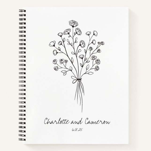 Carnet Boho Flower Line Art Dessin Mariage personnalisé  (Devant)