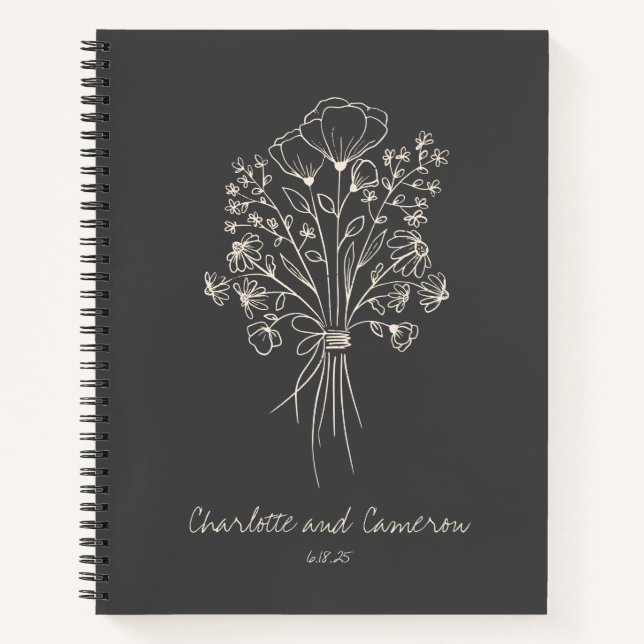 Carnet Boho Flower Line Art Dessin Mariage personnalisé (Devant)