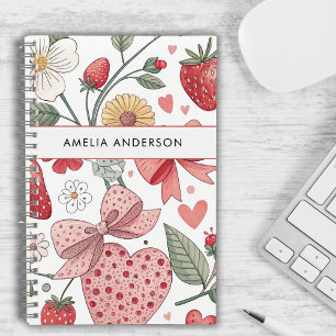 Carnet Boho fraise Coquette Fille Florale rose