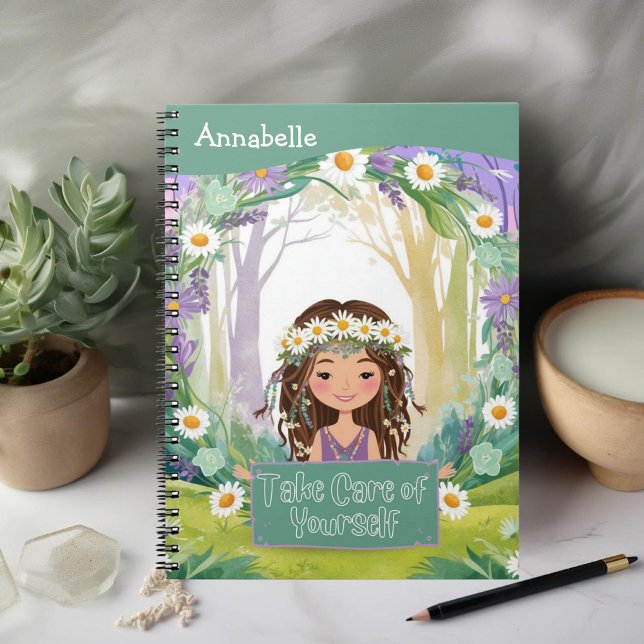 Carnet Boho Girl Green "Prenez soin de vous-même" (Créateur téléchargé)