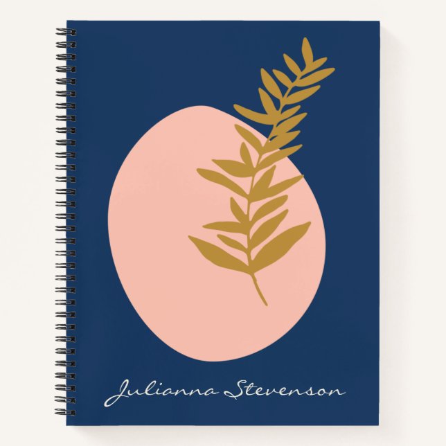 Carnet Boho Moderne Abstrait Botanique Bleu Personnalisé (Devant)