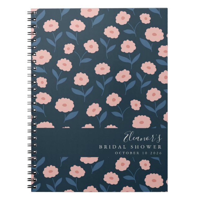 Carnet Boho Navy et floral rose personnalisé pour la douc (Devant)
