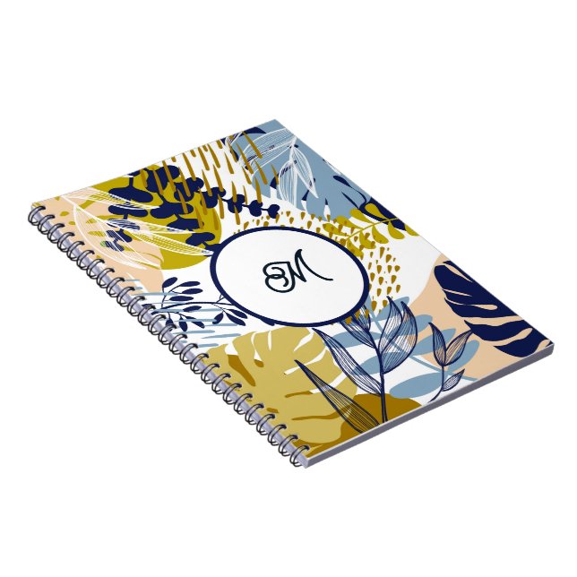 Carnet Boho Navy Green Tan  Leaves Notebook (Côté Droit)