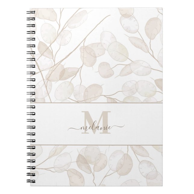 Carnet Boho Neutral Lunaria Nom personnalisé Initial (Devant)