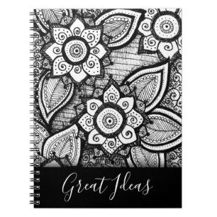 Carnet Boho noir et blanc Chic Mandala motifs floraux