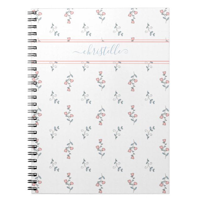 Carnet Boho Nom Personnalisé Joli Blush Motif Floral (Devant)