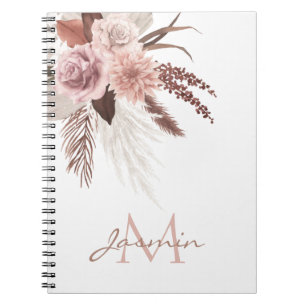 Carnet Boho Pampas Rose Grass Fleurs séchées Monogramme