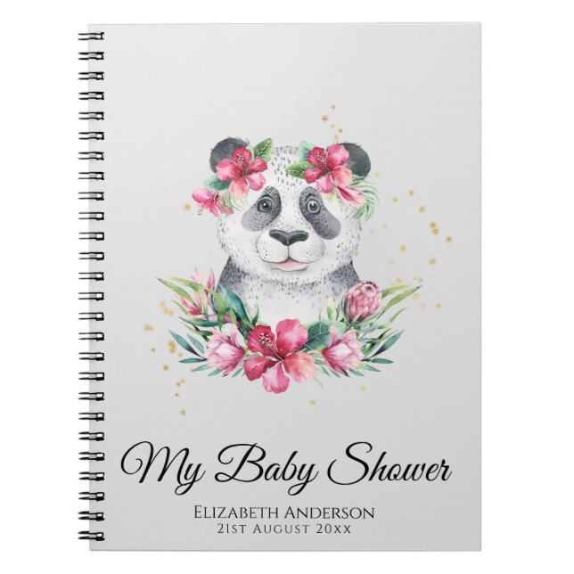 Carnet Boho Panda Bear Baby shower Planner Fleurs (Devant)