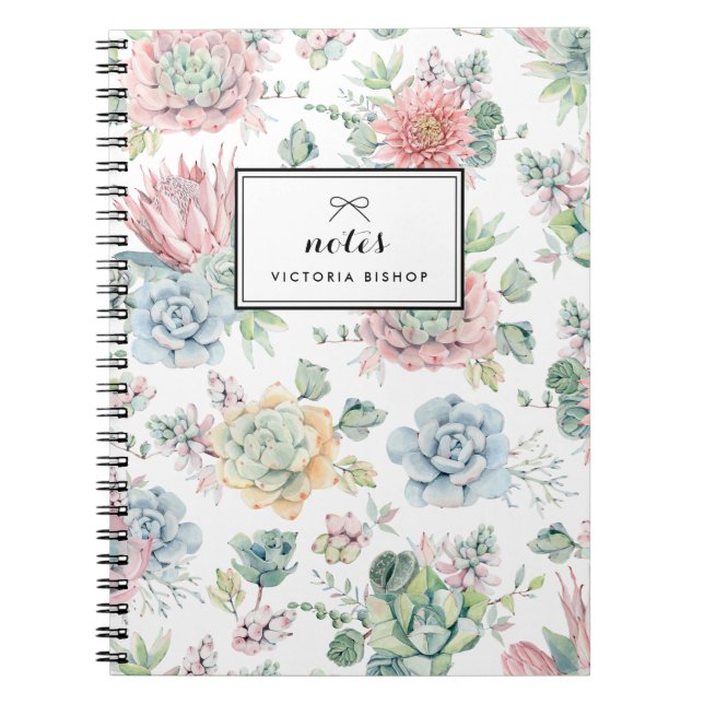 Carnet Boho Pastel Aquarelle Succulents Motif (Devant)