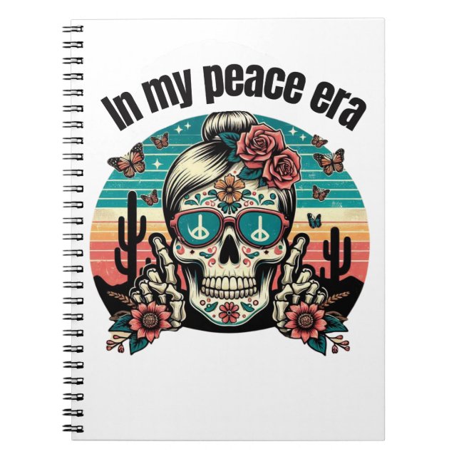 Carnet Boho Peace Era Skull – Retro Desert Floral Design" (Devant)
