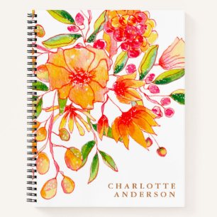 Carnet Boho Pink et Orange Floral Nom personnalisé