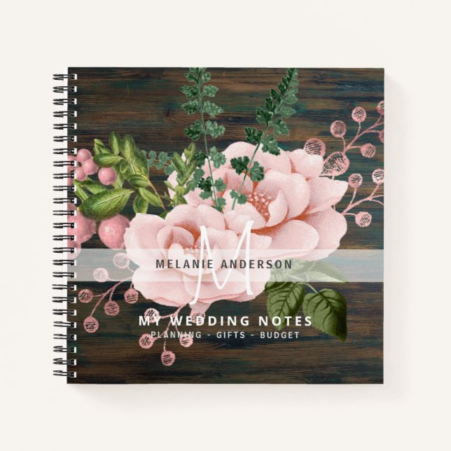 Carnet Boho Pink Gold Roses Fleurs Mariage Planification (Devant)