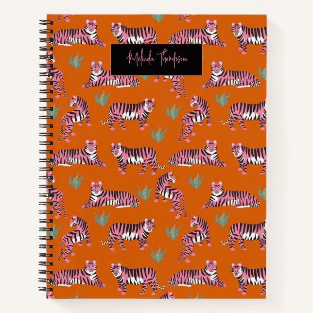 Carnet Boho Pink Orange Tiger Animal Pattern   (Devant)