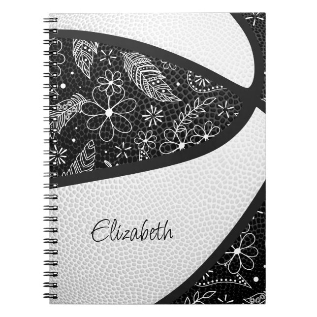 Carnet Boho plumes paisley noir blanc basket-ball (Devant)