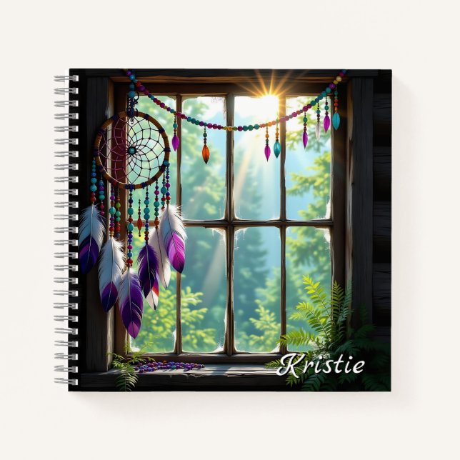 Carnet Boho Purple Dreamcatcher in Window  Personalized (Devant)