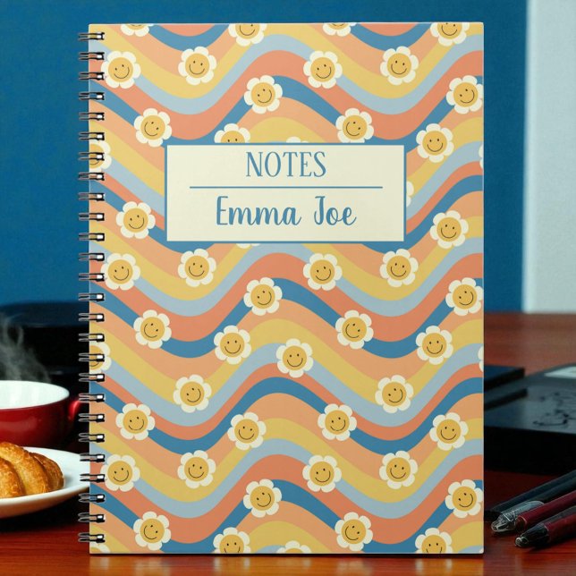 Carnet Boho Retro Daisy Flowers Personnalisé avec le nom (Créateur téléchargé)