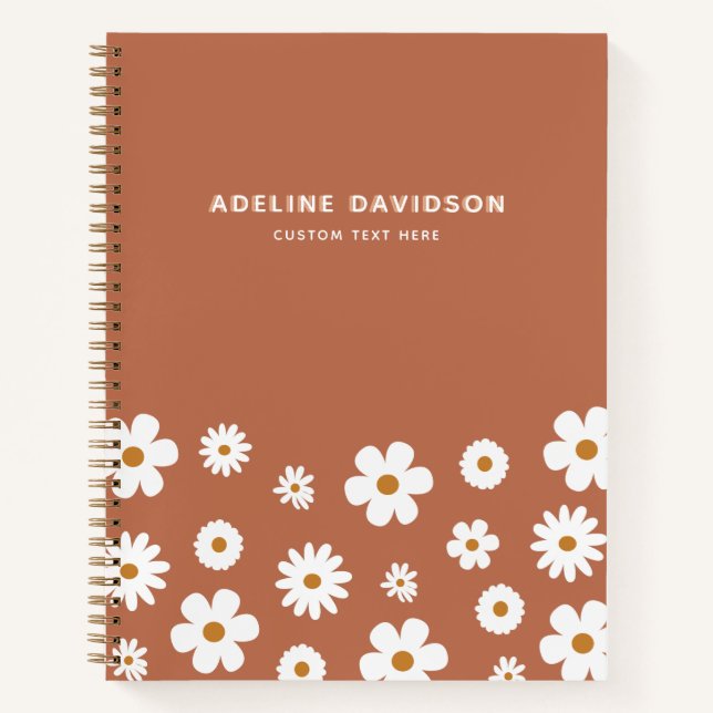 Carnet Boho Retro Floral Daisy Nom (Devant)