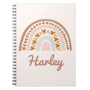 Carnet Boho rose Brown arc-en-ciel Nom personnalisé Monog