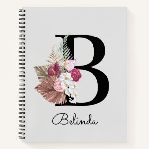 Carnet Boho rose monogramme Floral initial B