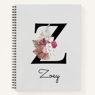 Carnet Boho rose monogramme Floral Z initial