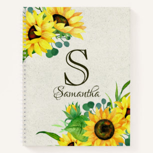 Carnet Boho Russe tournesol Monogramme initial