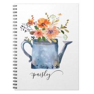 Carnet Boho Rust Orange Aquarelle Fleurs Arrosage Can