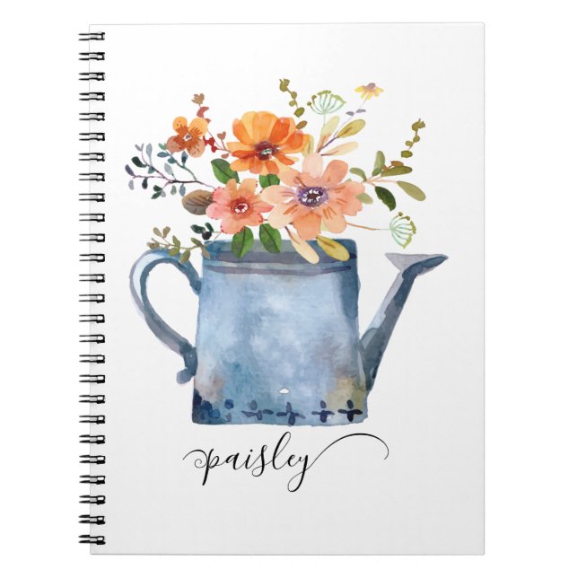 Carnet Boho Rust Orange Aquarelle Fleurs Arrosage Can (Devant)