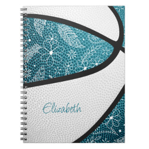 Carnet Boho sport doodle motif turquoise basketball blanc