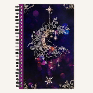 Carnet Boho Stars & Moon Purple Ajouter Nom Retour Couver