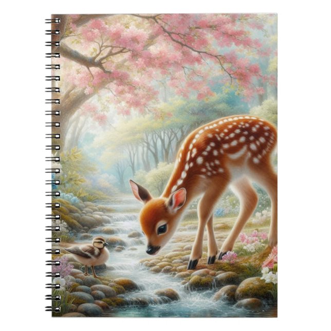 Carnet Bois de printemps avec canard et faon/cerf (Devant)