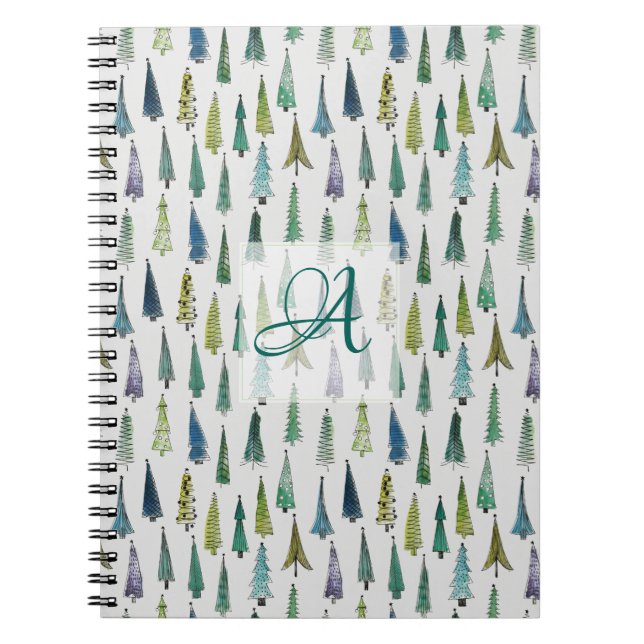 Carnet Bois d'hiver Pins Arbres Motif Décor Monogrammé (Devant)
