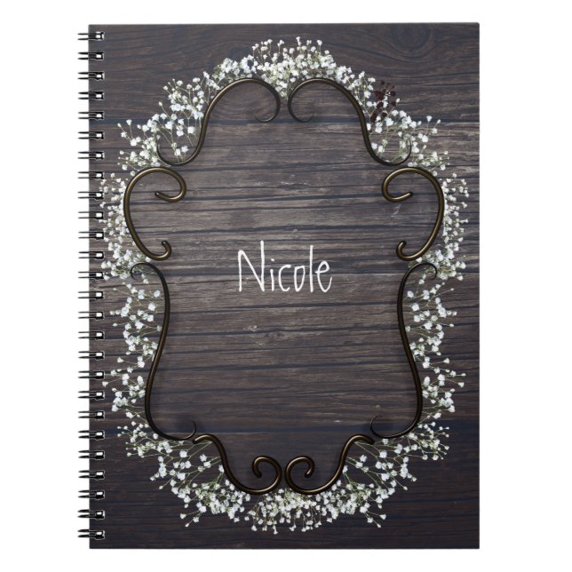 Carnet Bois et Baby's Breath de campagne rustique western (Devant)