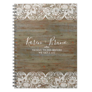Carnet Bois Faux Rustique & Dentelle Blanche
