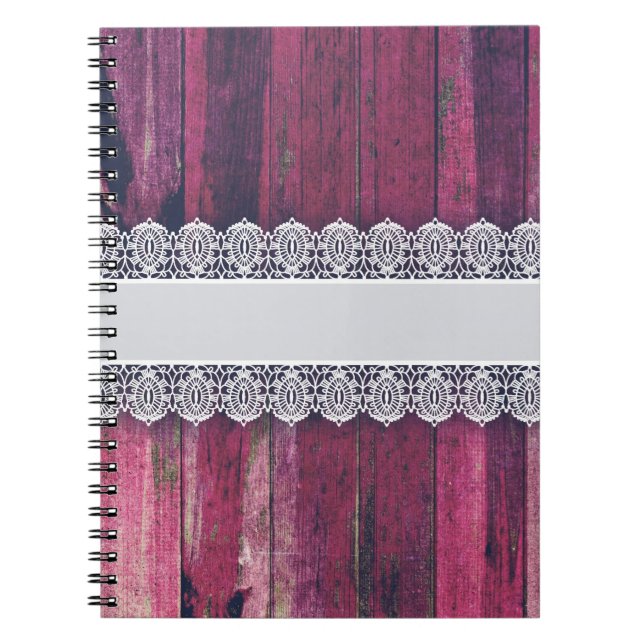 Carnet Bois pourpre rustique avec la dentelle - style (Devant)