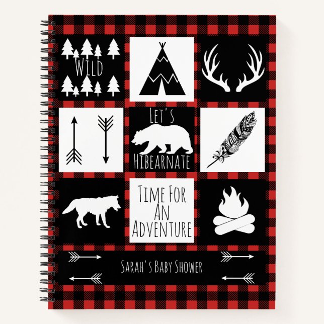 Carnet Bois rustique Animaux Buffalo Plaid Baby shower (Devant)