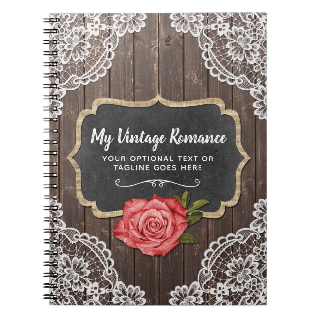 Carnet Bois rustique & dentelle Floral Chalkboard Country (Devant)