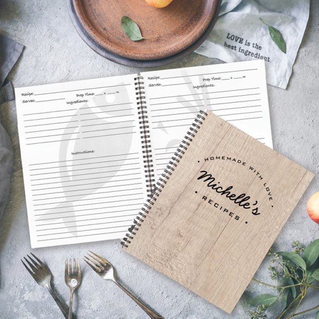 Carnet Bois rustique fait maison avec l'amour Recette per (Personalized Homemade with love recipe notebook.)