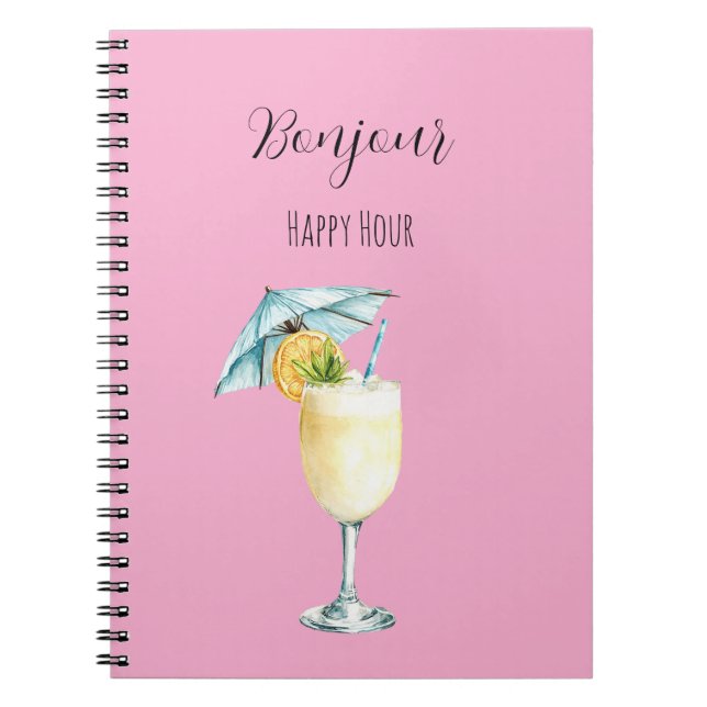 Carnet Boisson Bonjour Happy Hour rose (Devant)