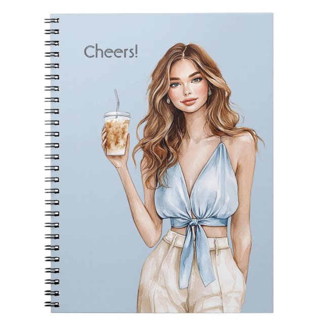 Carnet Boisson Féminine Chemisier Bleu Cheers (Devant)