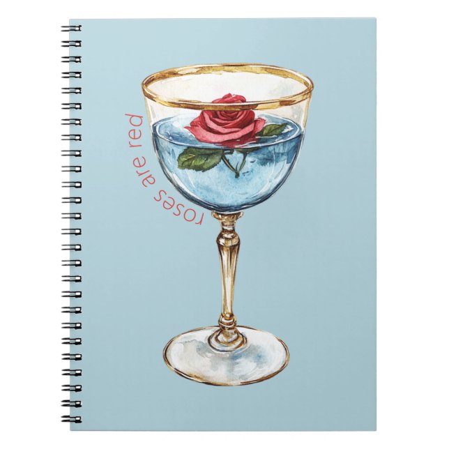 Carnet Boisson Verre Fleur Rose Rouge Bleu Or (Devant)